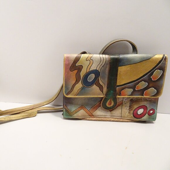Anuschka Crossbody Shoulder Bag Abstract Purse Ziparound Organizer Compartment - Picture 1 of 7